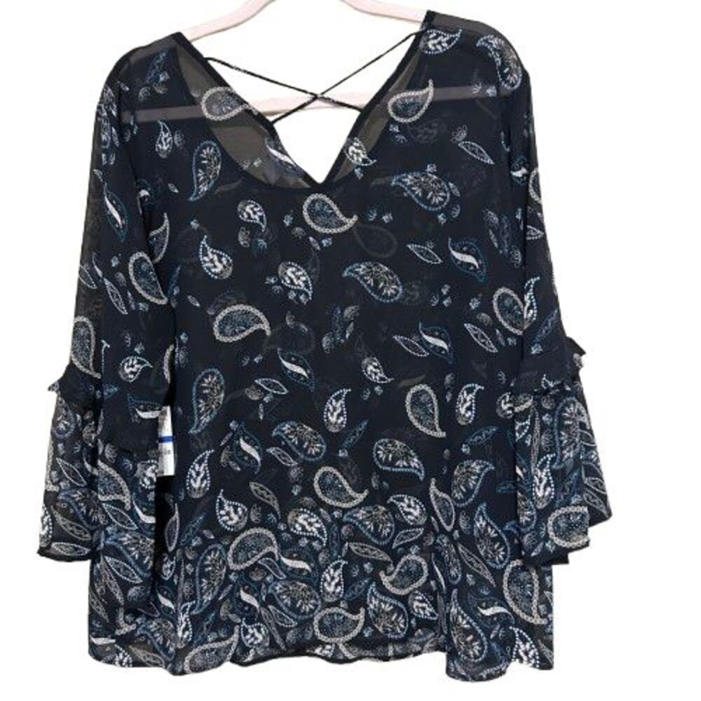 NWT Style & Co Sheer Paisley Bell Sleeve Blouse Boho Fairycore Top Womens XL